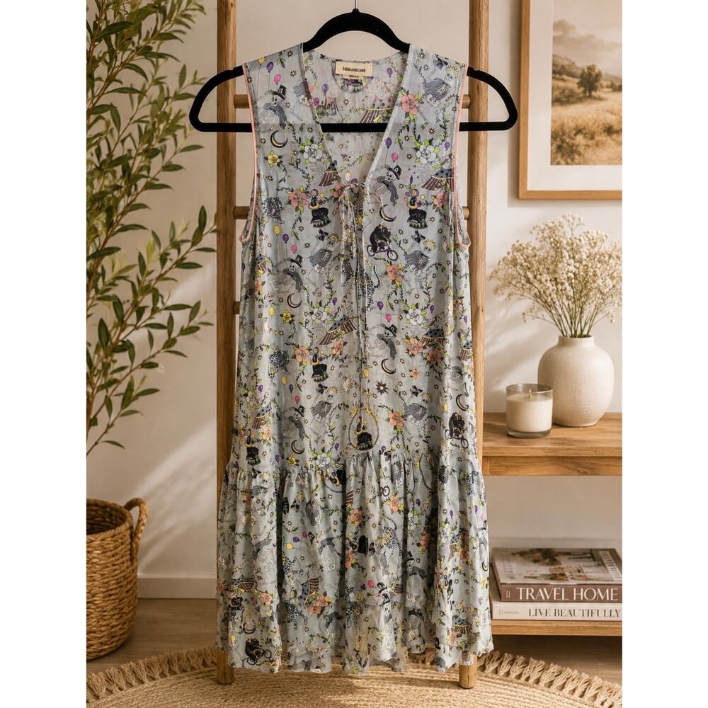 Zadig & Voltaire Rory Circus Skeleton Print Tiered Midi Dress Boho Sz XS P2P 16’ - Picture 2 of 2